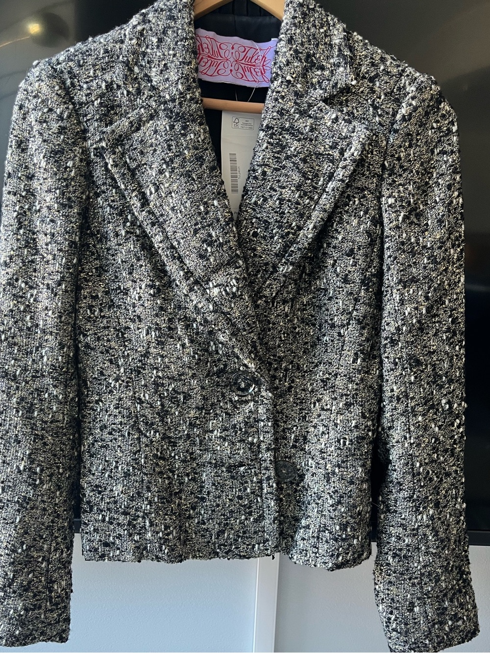 Tuleh Women's white, black, & metallic Tweed Blazer Jacket